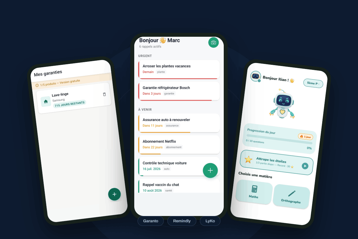 Les applications proPublisher : Garanto, Remindly et LyKo